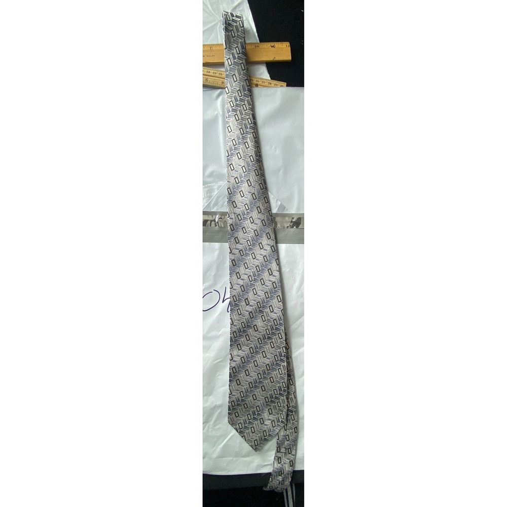 Mens Classic Pattern Tie Silver Gray Black Geometric‎ Design Necktie